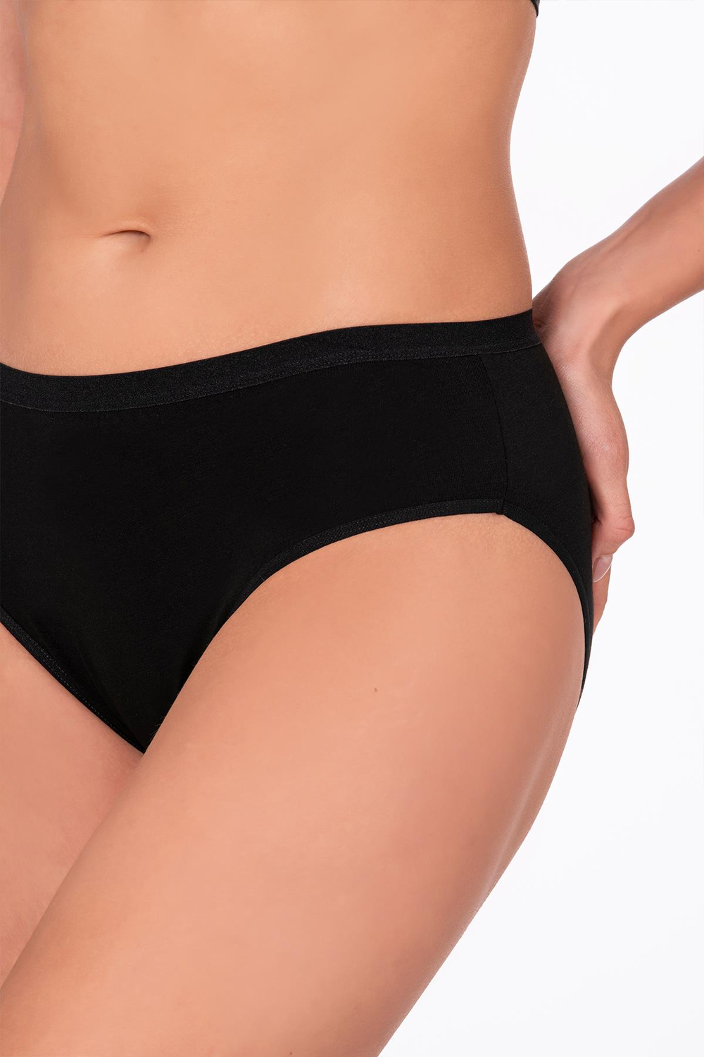 Kadın Pamuklu Likralı Süprem Yüksek Bel Bato Külot | Siyah K6121