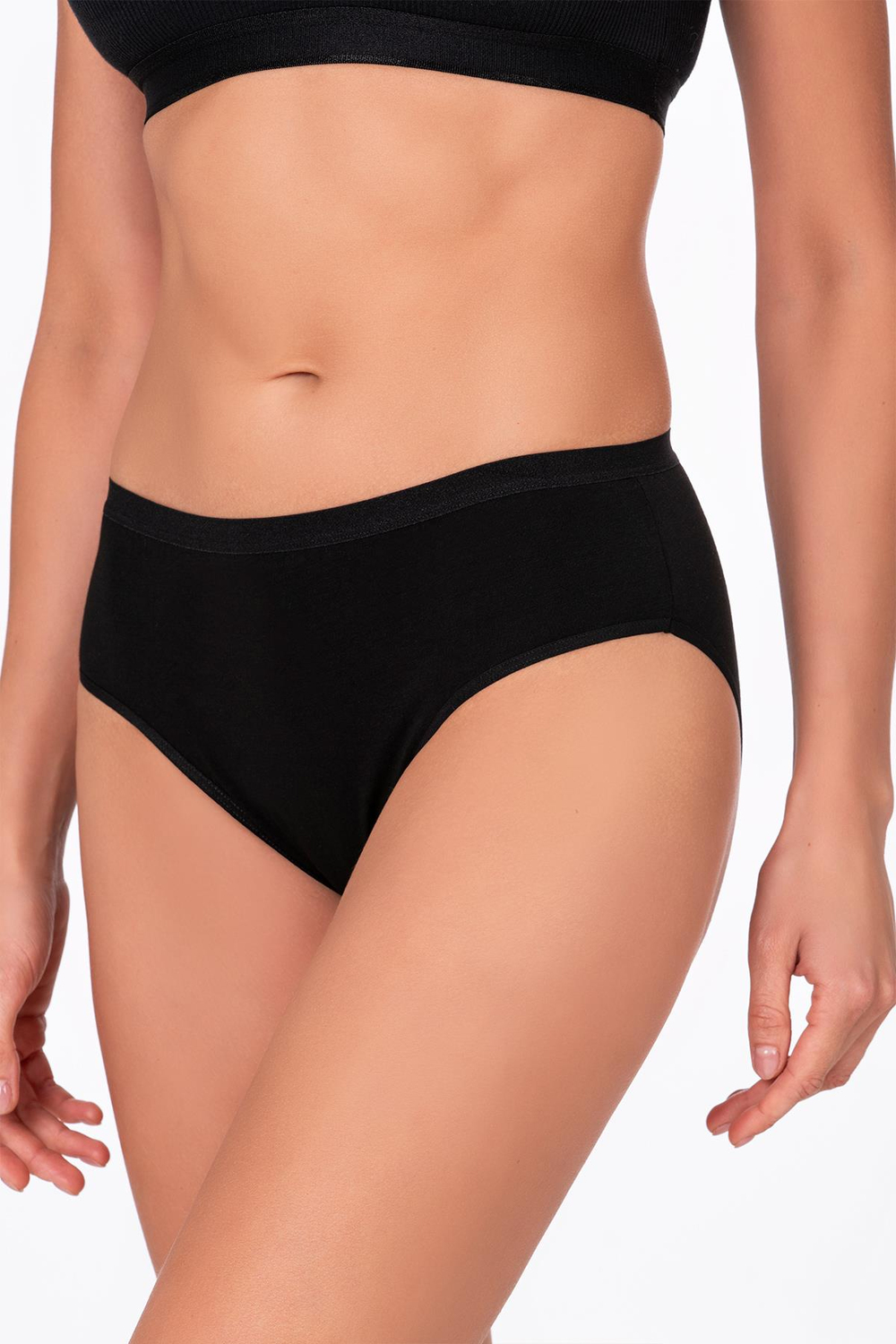 Kadın Pamuklu Likralı Süprem Yüksek Bel Bato Külot | Siyah K6121