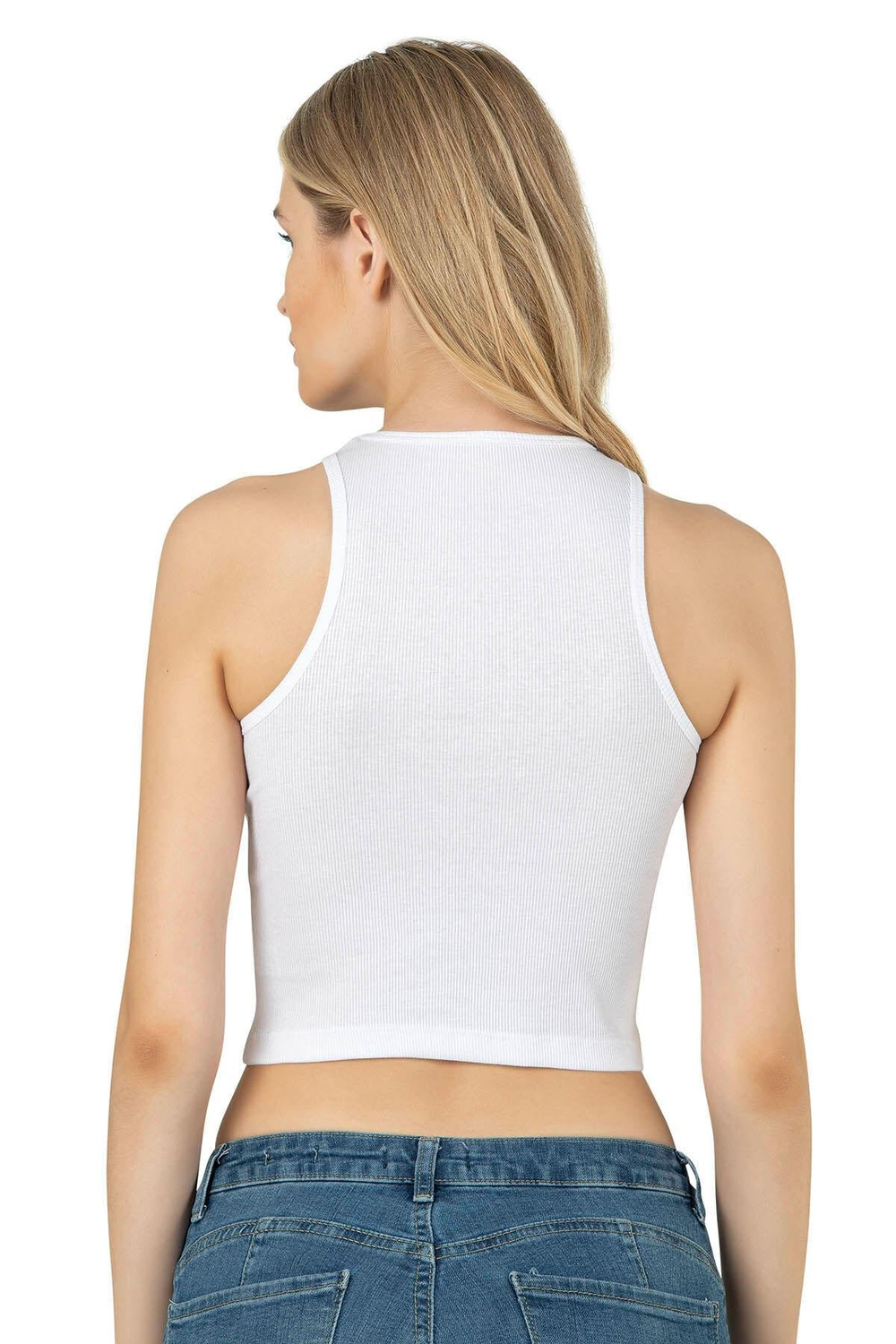 Kadın Pamuklu Crop Fitilli Örme Atlet | Beyaz 26814