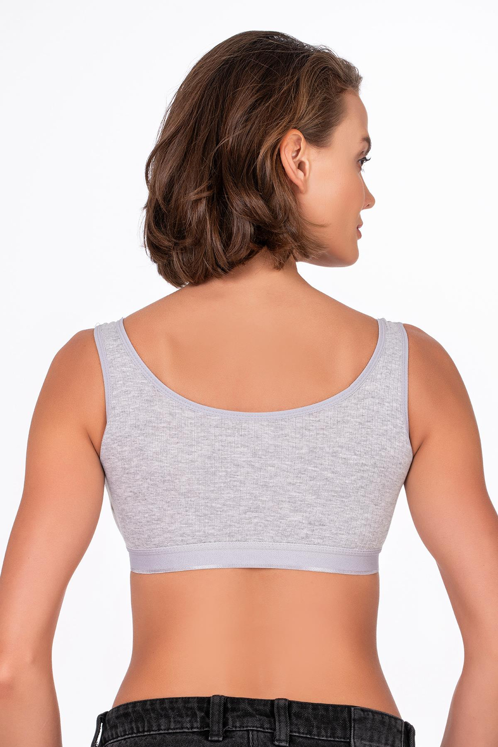 Kadın Pamuklu Kaşkorse Sporcu Sütyen | Gri 5044