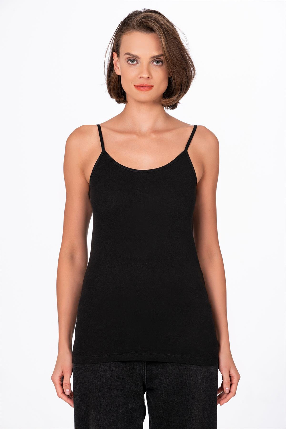 Kadın Pamuklu Ribana İp Askılı Klasik Atlet 3lü Paket – Esnek & Rahat | Siyah K0107