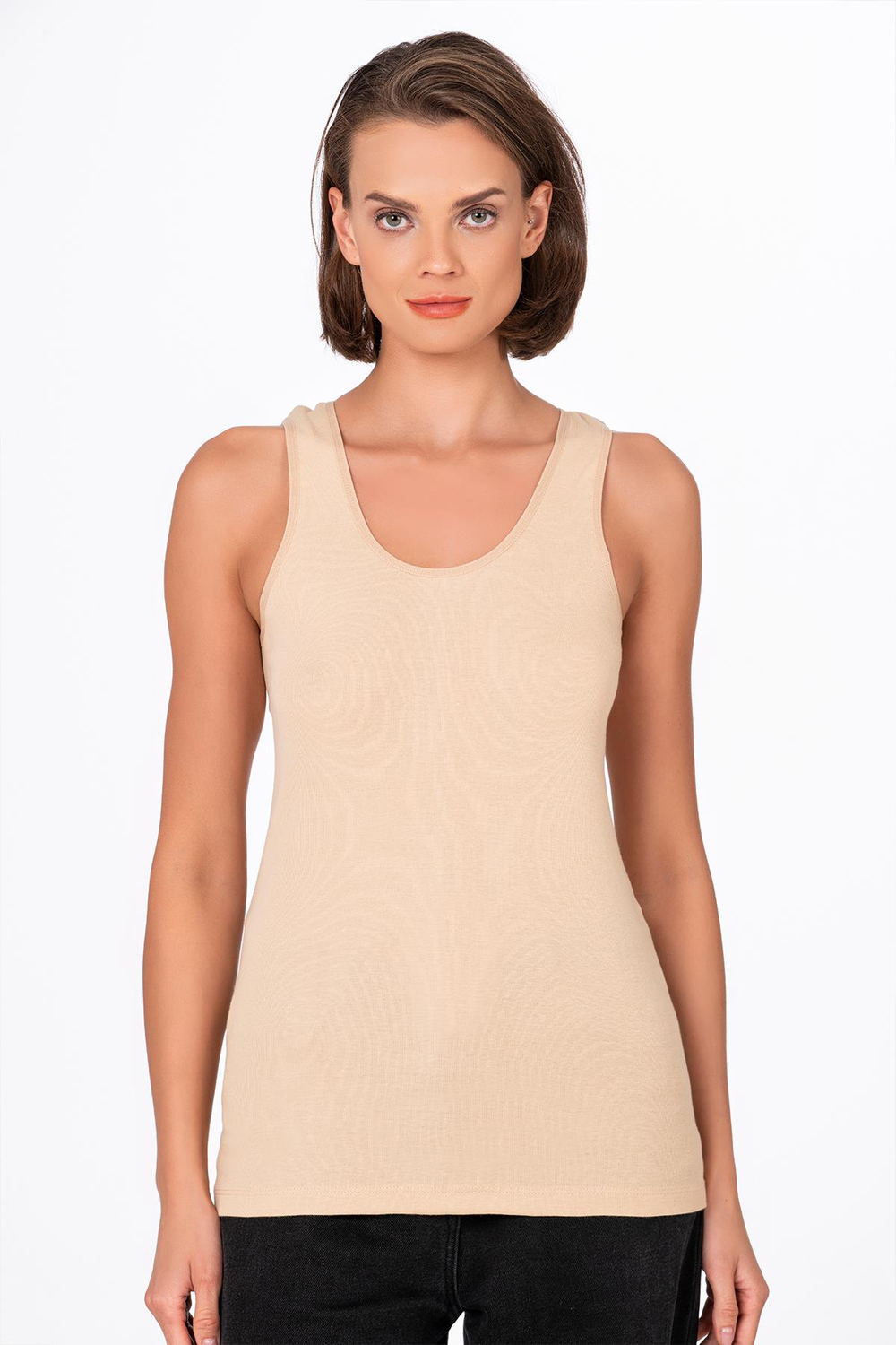 Kadın Pamuklu Ribana Kalın Askılı Atlet 3lü Paket | Ten K0111