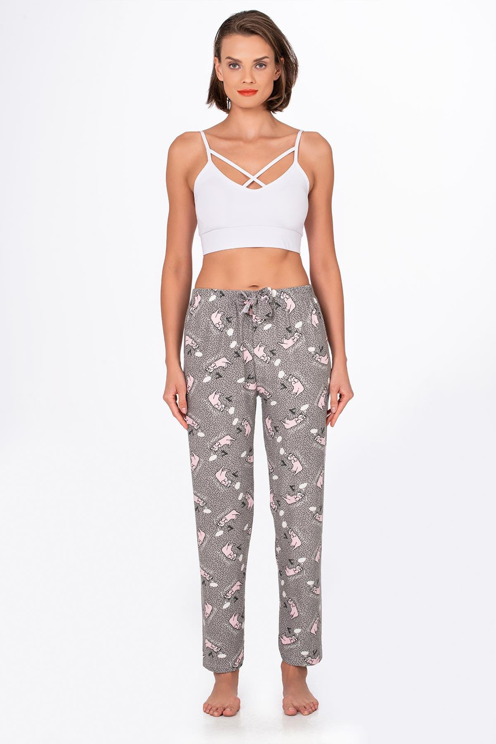 Kadın Süet Kedi Desenli Pijama Tek Alt