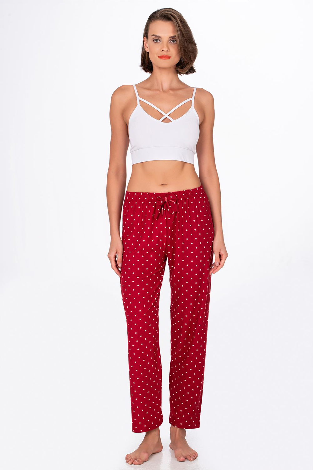 Kadın Süet Puantiyeli Pijama Tek Alt