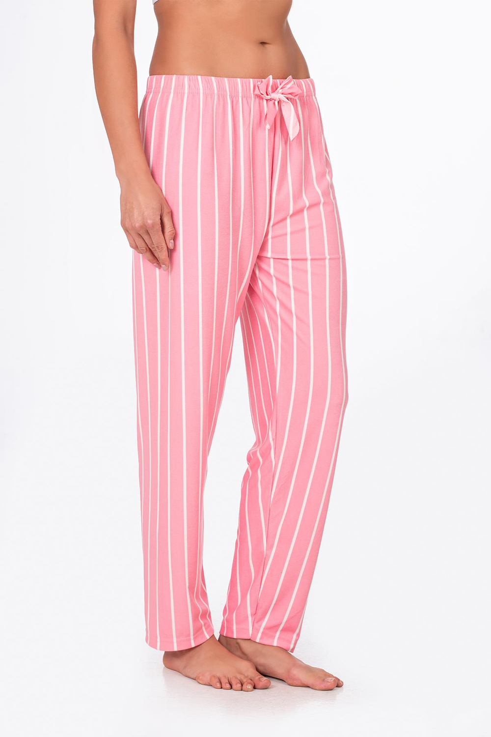 Kadın Süet Pembe Çizgili Pijama Tek Alt