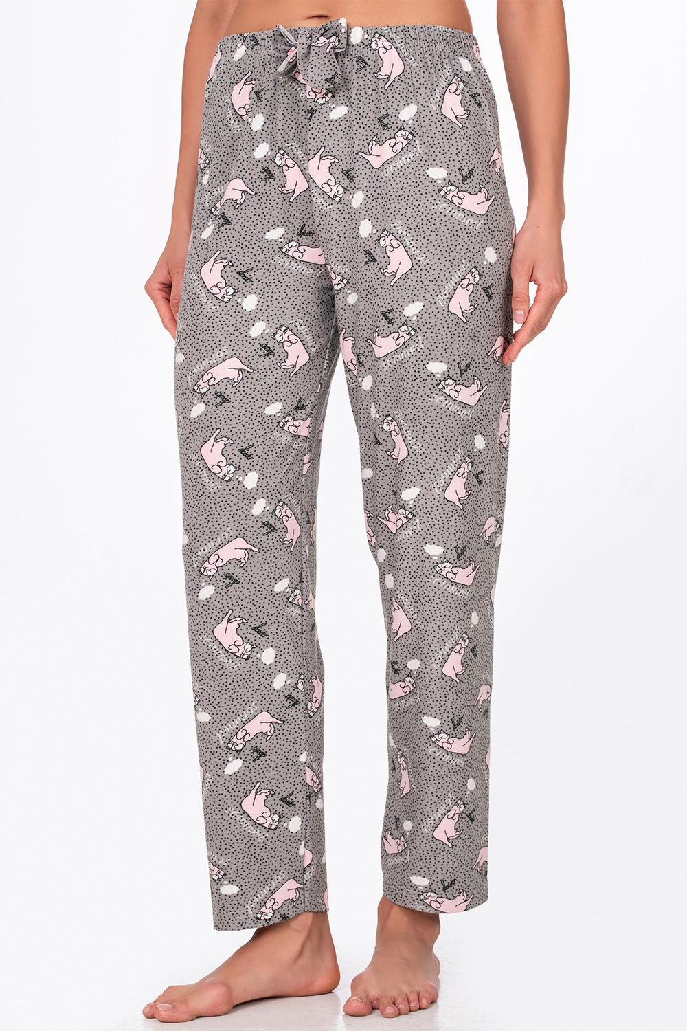 Kadın Süet Kedi Desenli Pijama Tek Alt