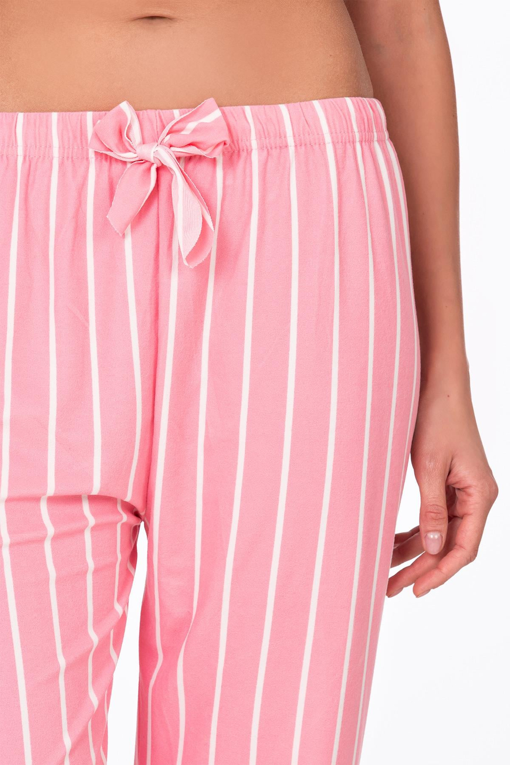 Kadın Süet Pembe Çizgili Pijama Tek Alt