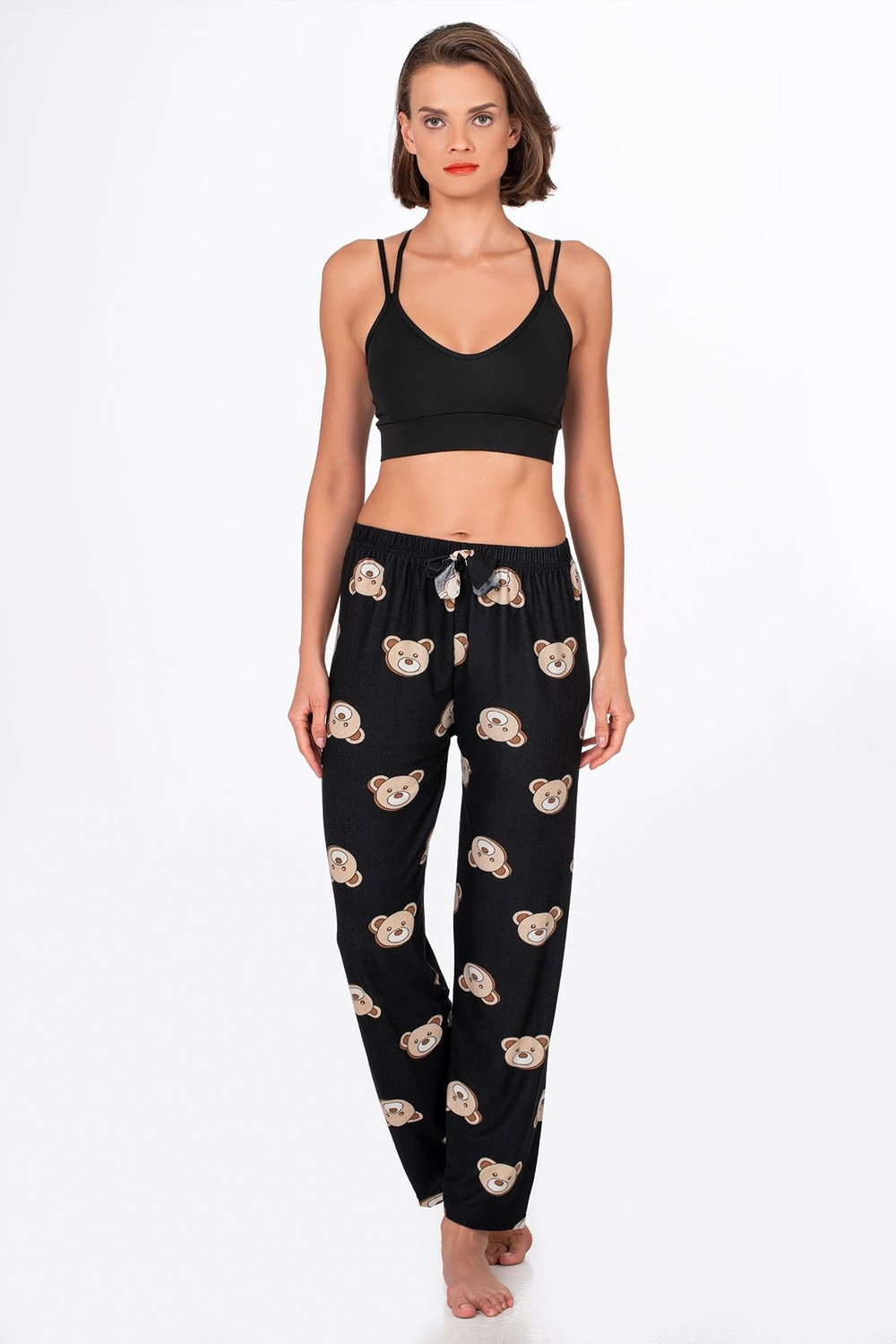 Kadın Süet Ayıcık Desenli Pijama Tek Alt