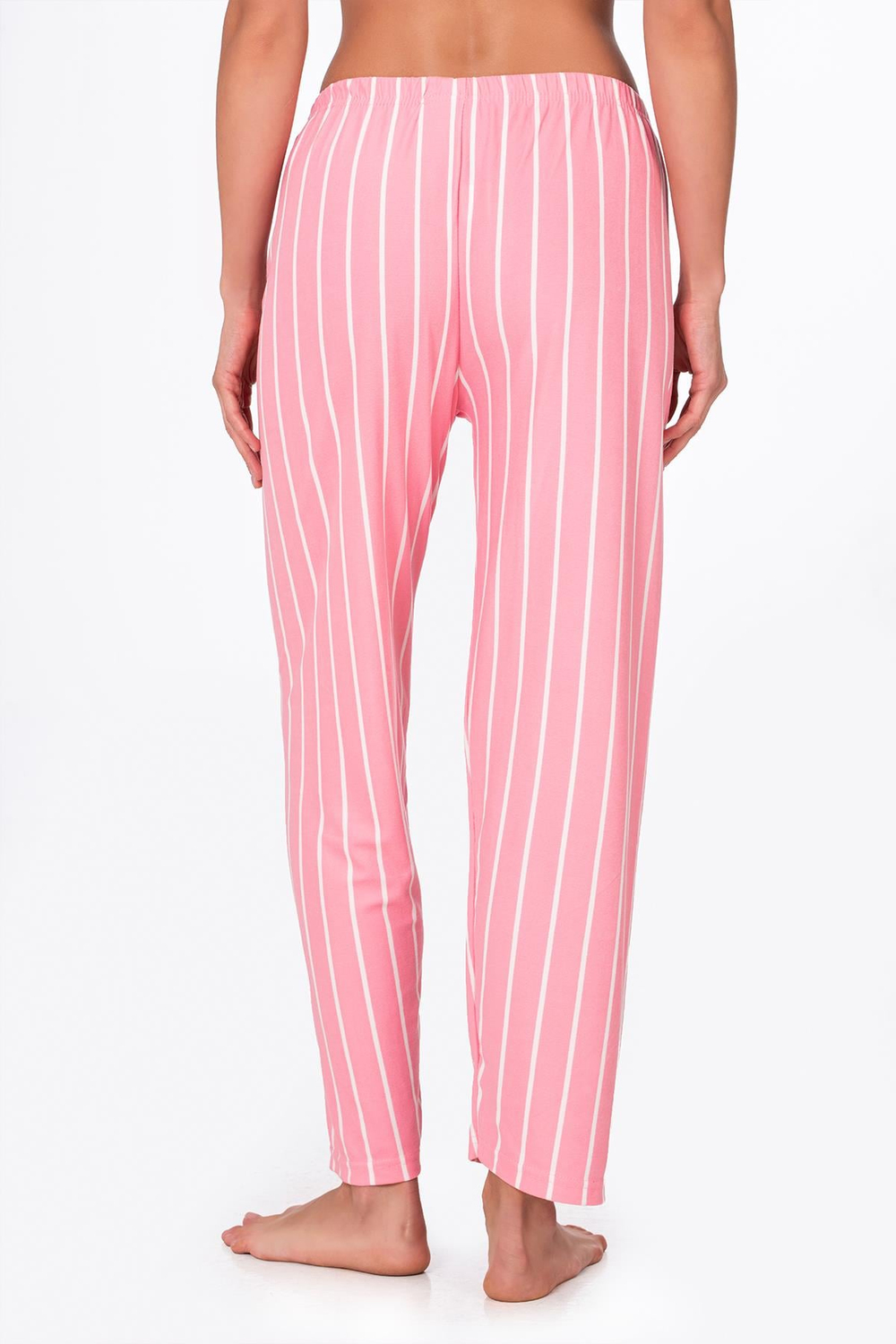 Kadın Süet Pembe Çizgili Pijama Tek Alt