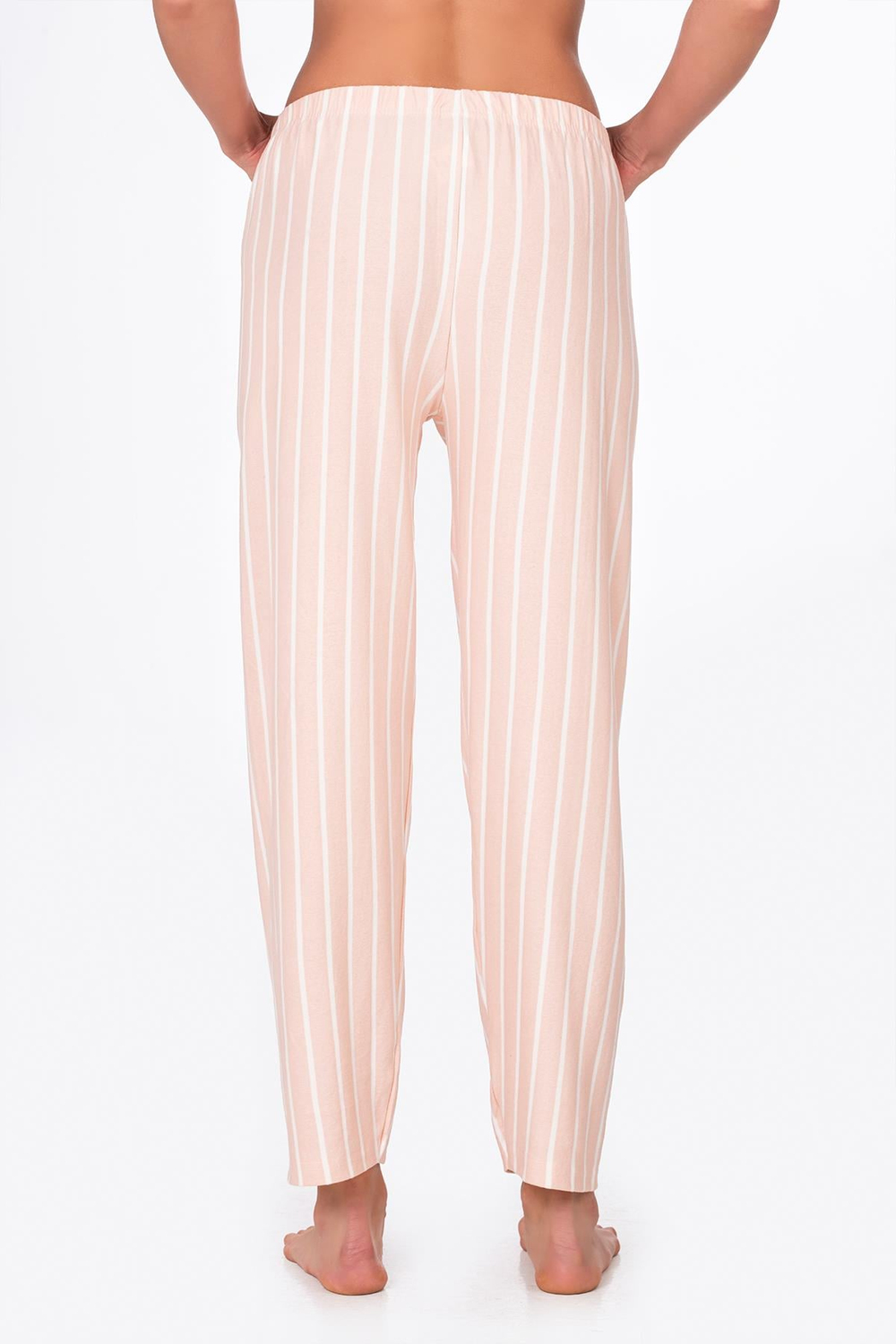 Kadın Süet Bej Çizgili Pijama Tek Alt
