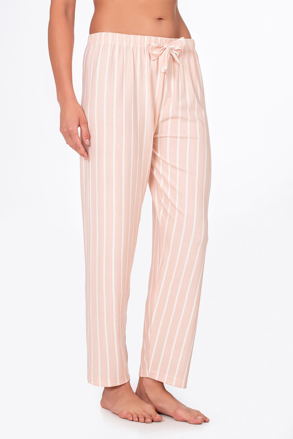 Kadın Süet Bej Çizgili Pijama Tek Alt