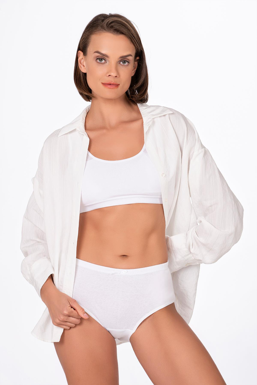 Kadın Yüksek Bel Pamuklu Ribana Slip Külot – Esnek & Rahat | Beyaz K0305