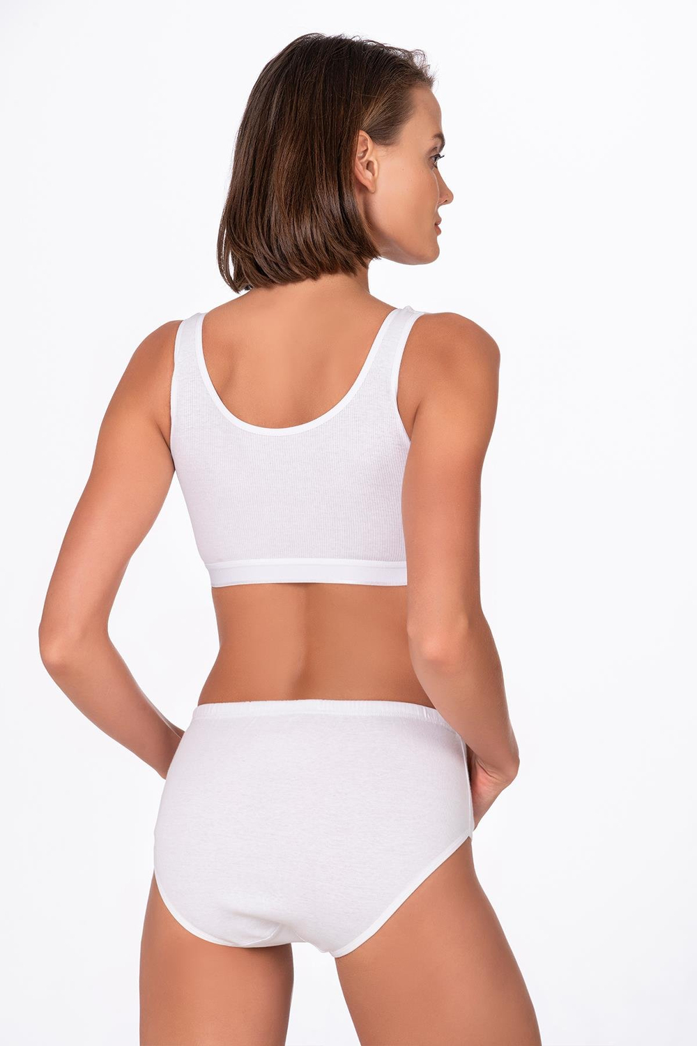 Kadın Yüksek Bel Pamuklu Ribana Slip Külot – Esnek & Rahat | Beyaz K0305