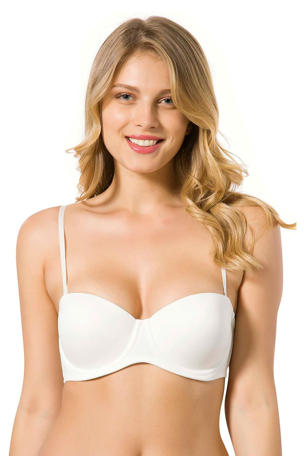 Micro Kaplı Silikonlu Destekli Straplez Sütyen Ekru | 7030
