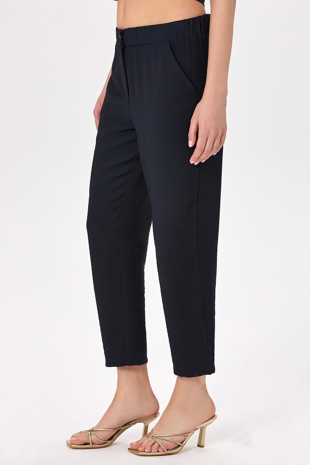 Beli Çıtçıtlı ve Lastikli Cepli Pantolon 025-3506