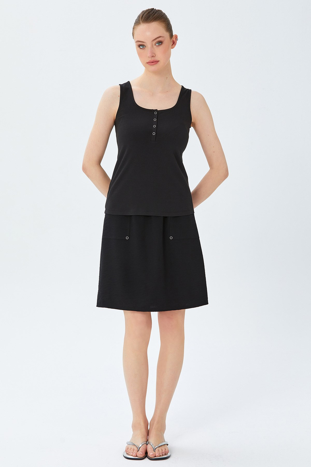 Beli Lastikli Cep Detaylı Etek 026-3510