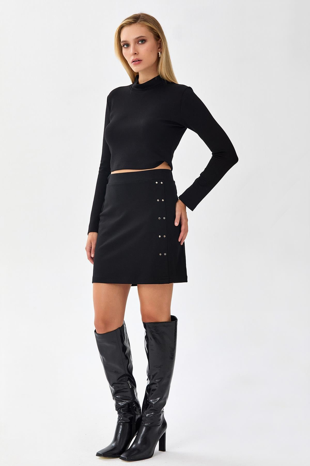 Beli Lastikli Rivet Detaylı Etek 256-2009