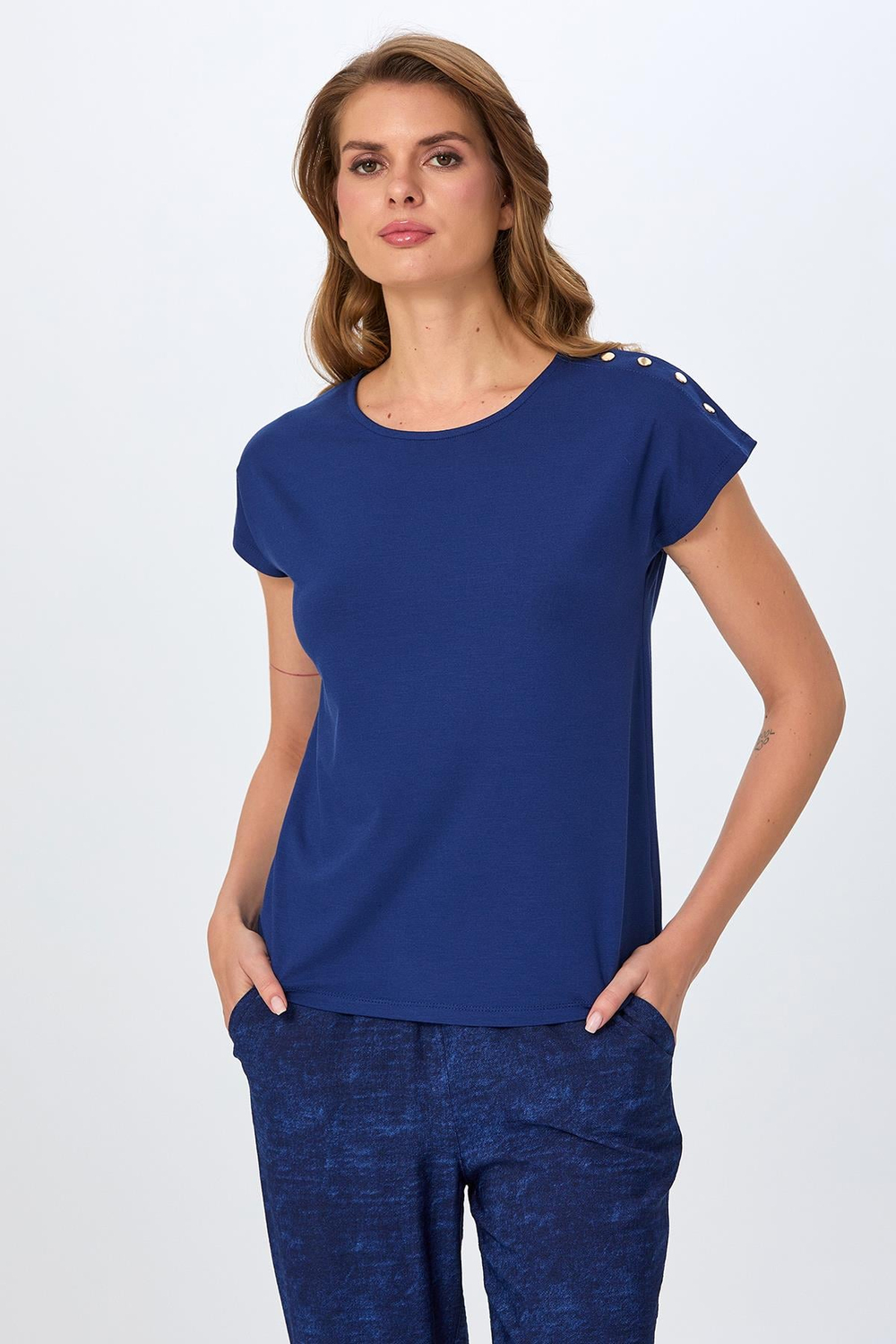 Omuzu Çıtçıtlı Yuvarlak Yaka Bluz 026-1017