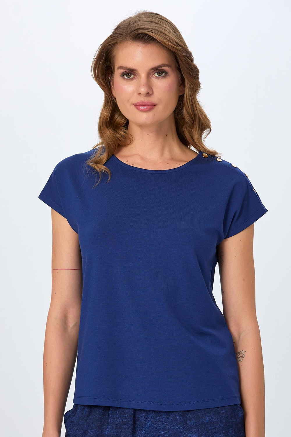 Omuzu Çıtçıtlı Yuvarlak Yaka Bluz 026-1017