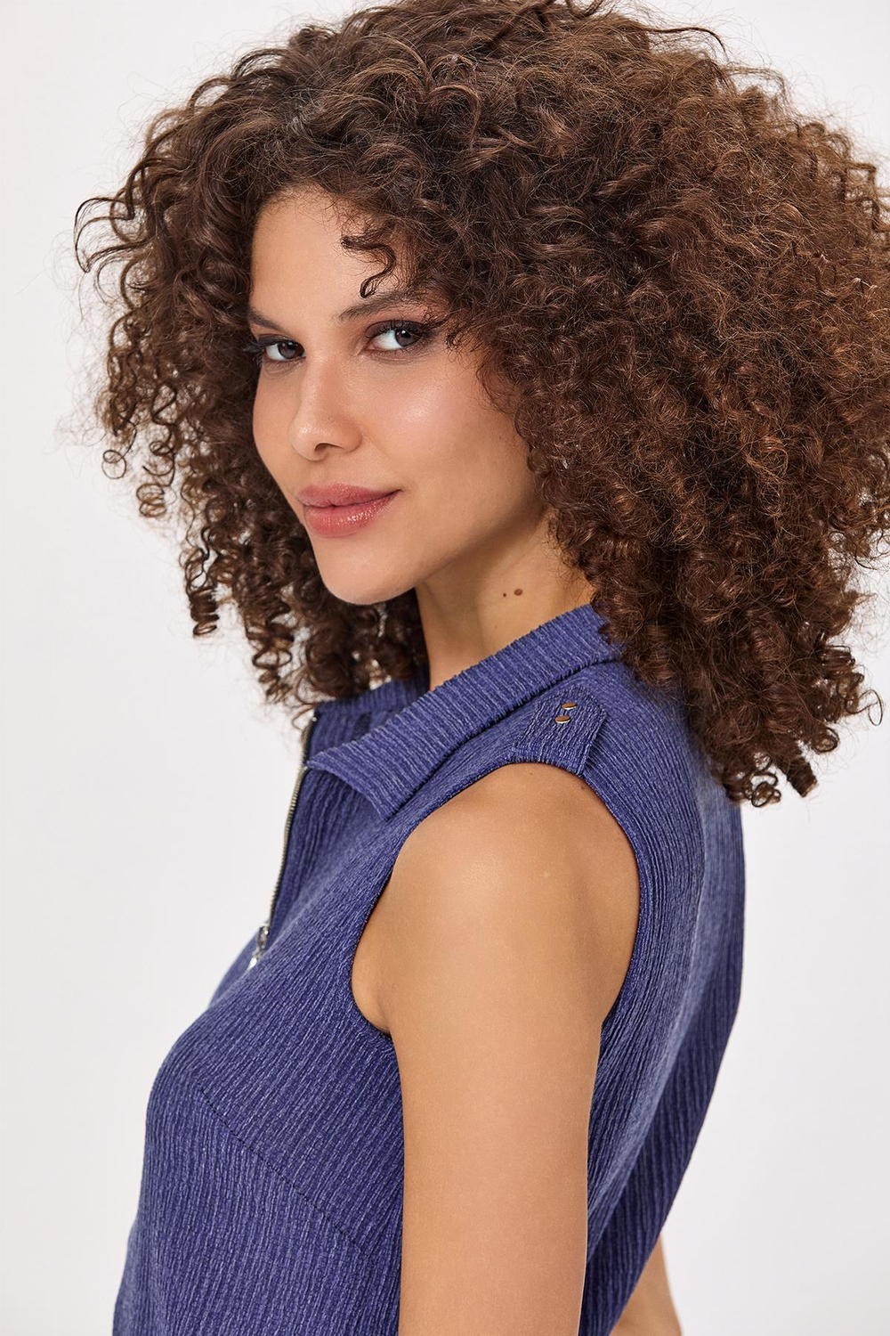 Polo Yaka Omuzu Apoletli Önü Fermuarlı Elbise 025-2523
