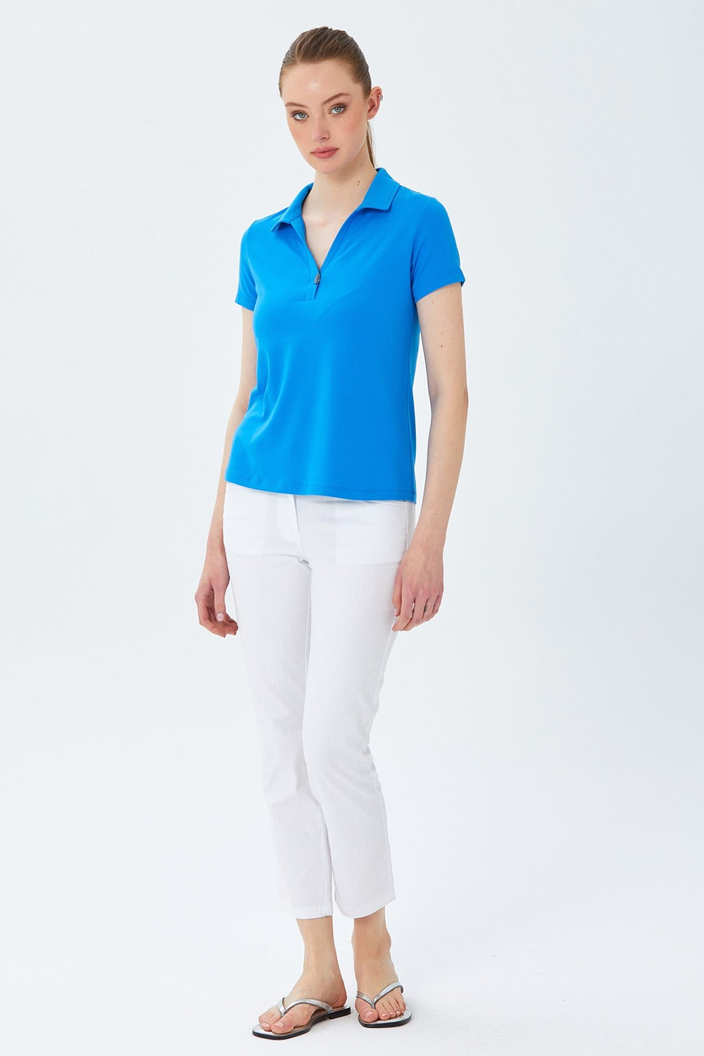 Polo Yaka Önü Çıtçıtlı Bluz 026-1036