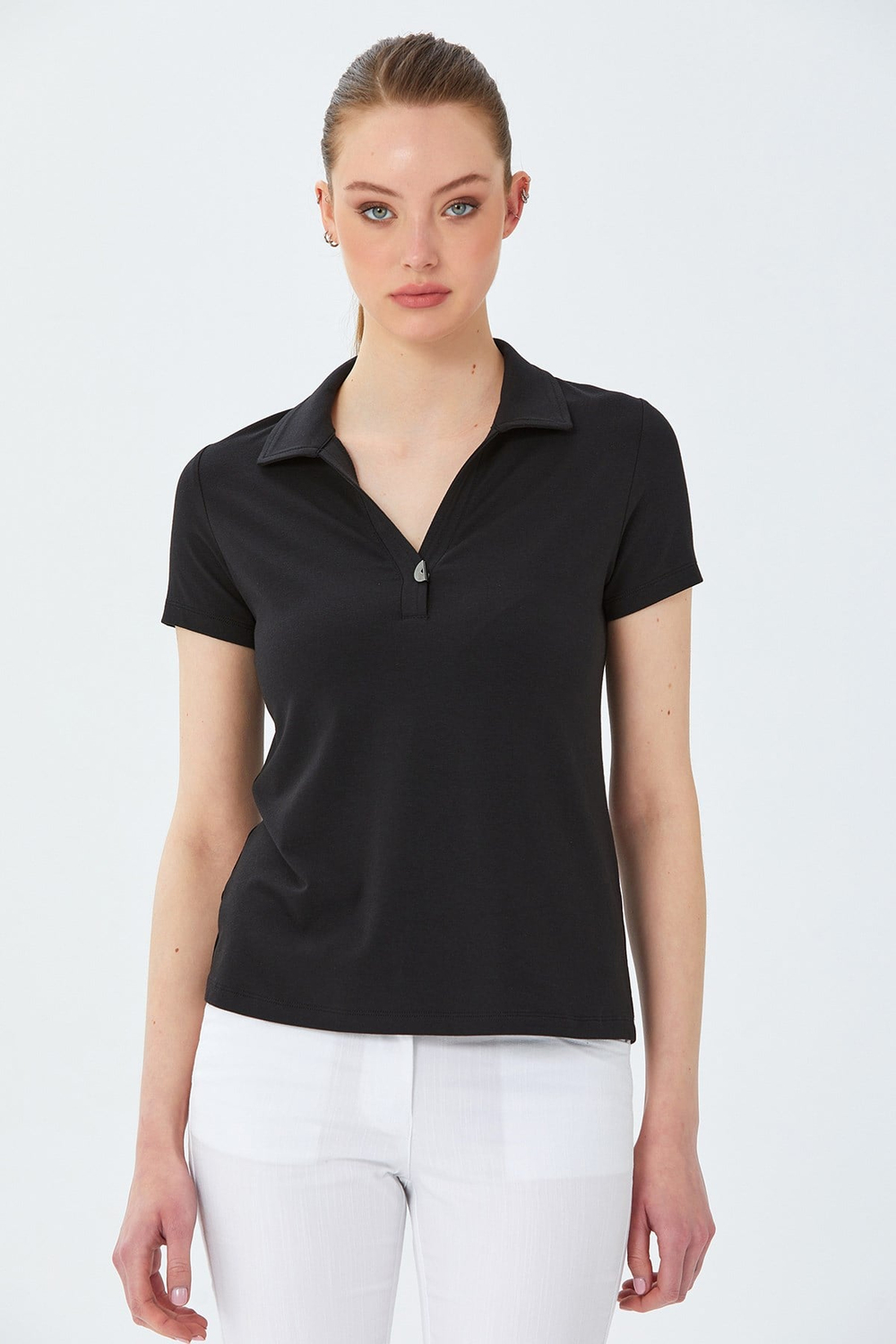 Polo Yaka Önü Çıtçıtlı Bluz 026-1036
