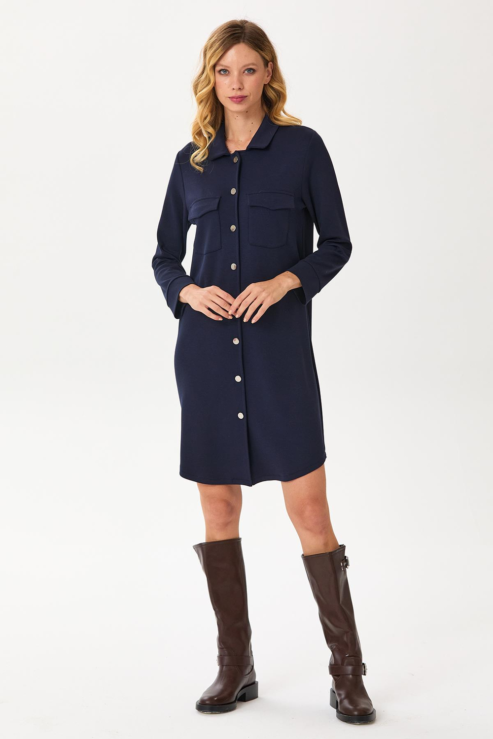 Polo Yaka Önü Çıtçıtlı Cepli Elbise 245-2501
