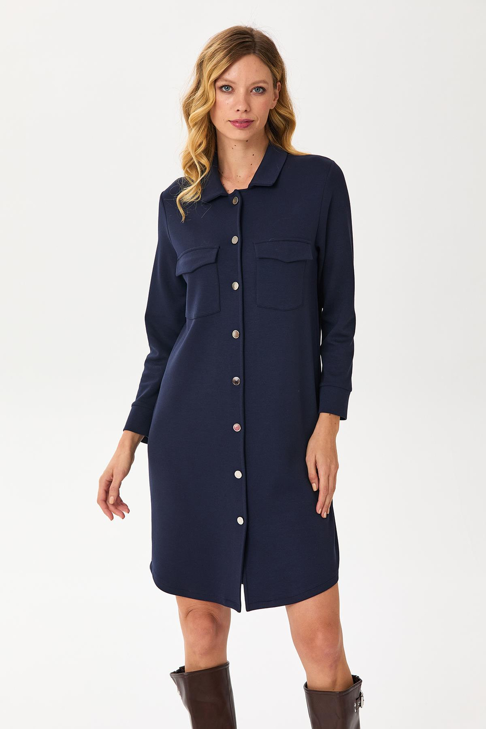 Polo Yaka Önü Çıtçıtlı Cepli Elbise 245-2501