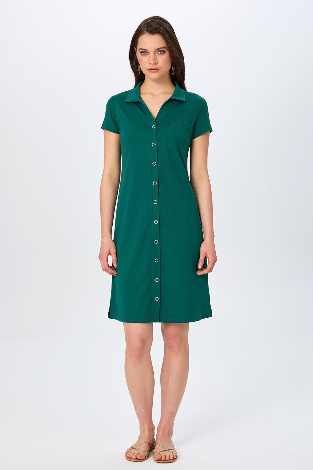 Polo Yaka Önü Çıtçıtlı Elbise 026-2507
