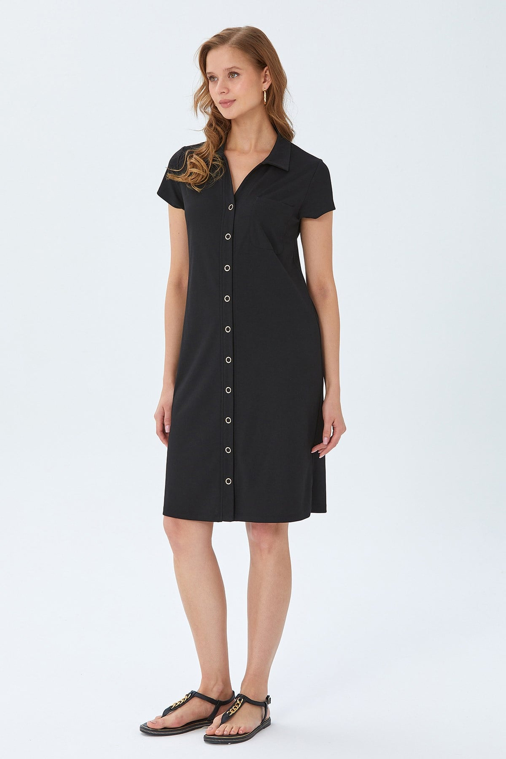 Polo Yaka Önü Çıtçıtlı Elbise 026-2507