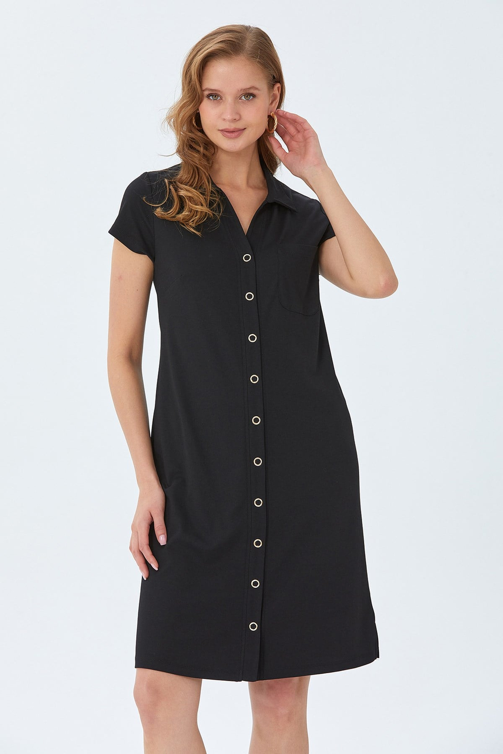 Polo Yaka Önü Çıtçıtlı Elbise 026-2507