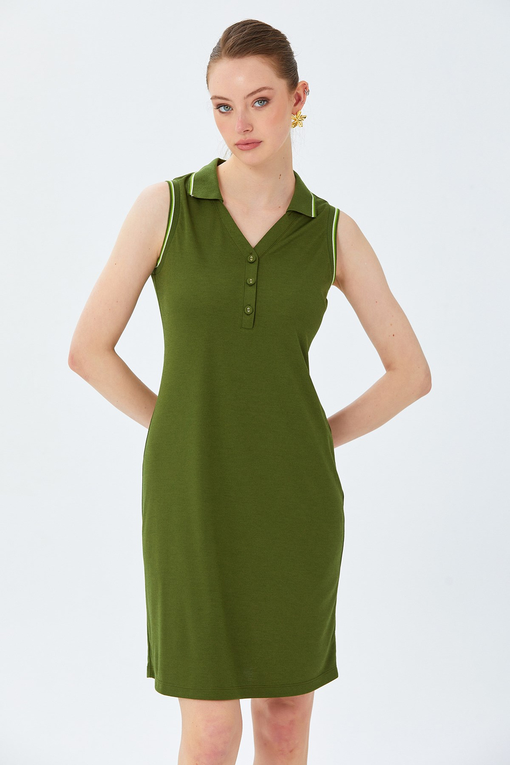 Polo Yaka Triko Bant Detaylı Elbise 026-2513