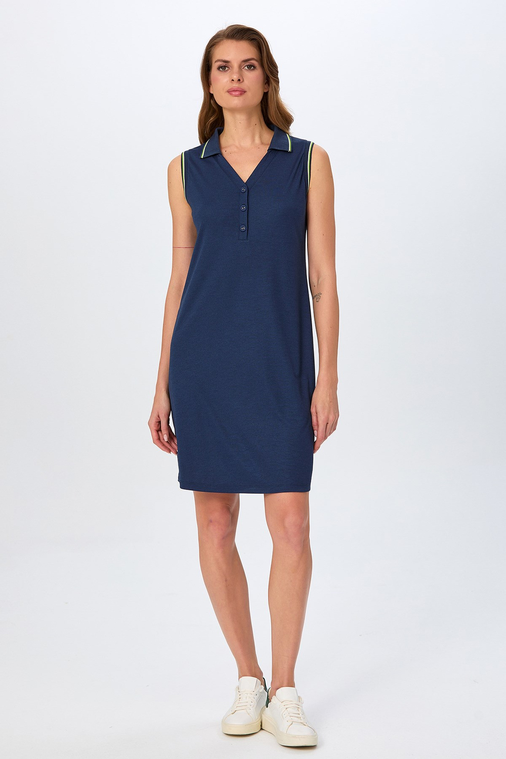 Polo Yaka Triko Bant Detaylı Elbise 026-2513