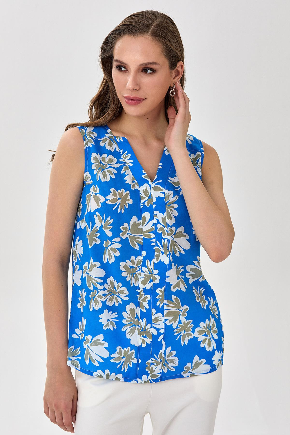 V Yaka Desenli Bluz 025-3013