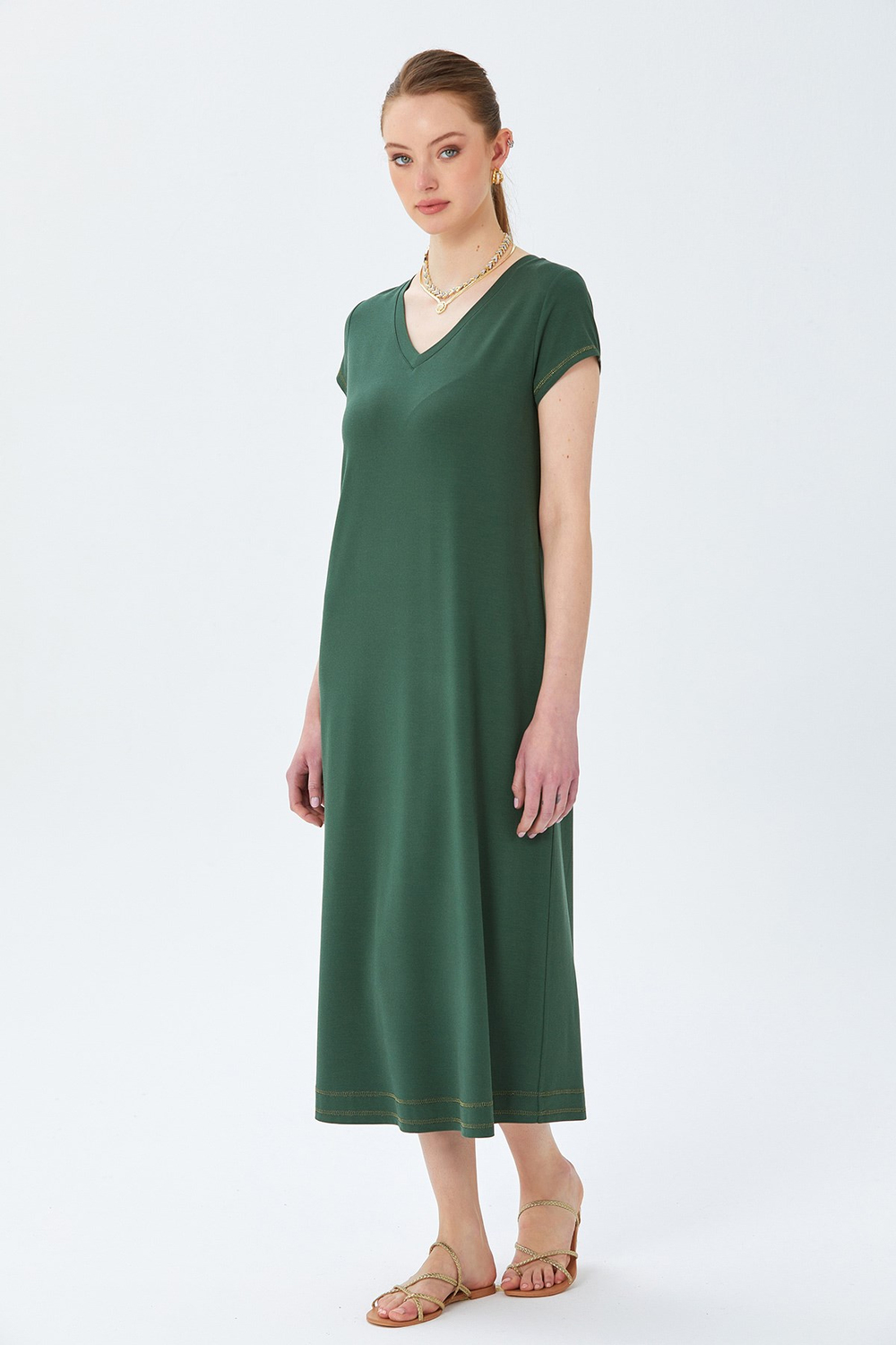 V Yaka Basic Midi Boy Elbise 026-2501