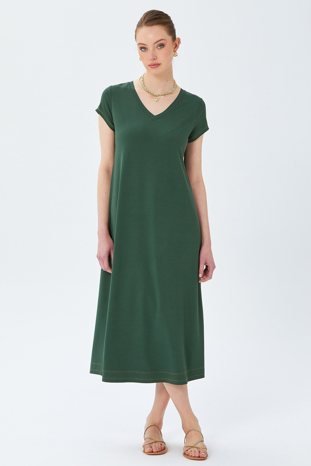 V Yaka Basic Midi Boy Elbise 026-2501