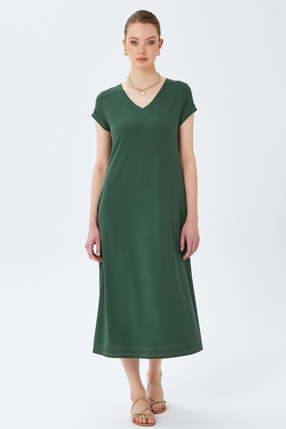 V Yaka Basic Midi Boy Elbise 026-2501