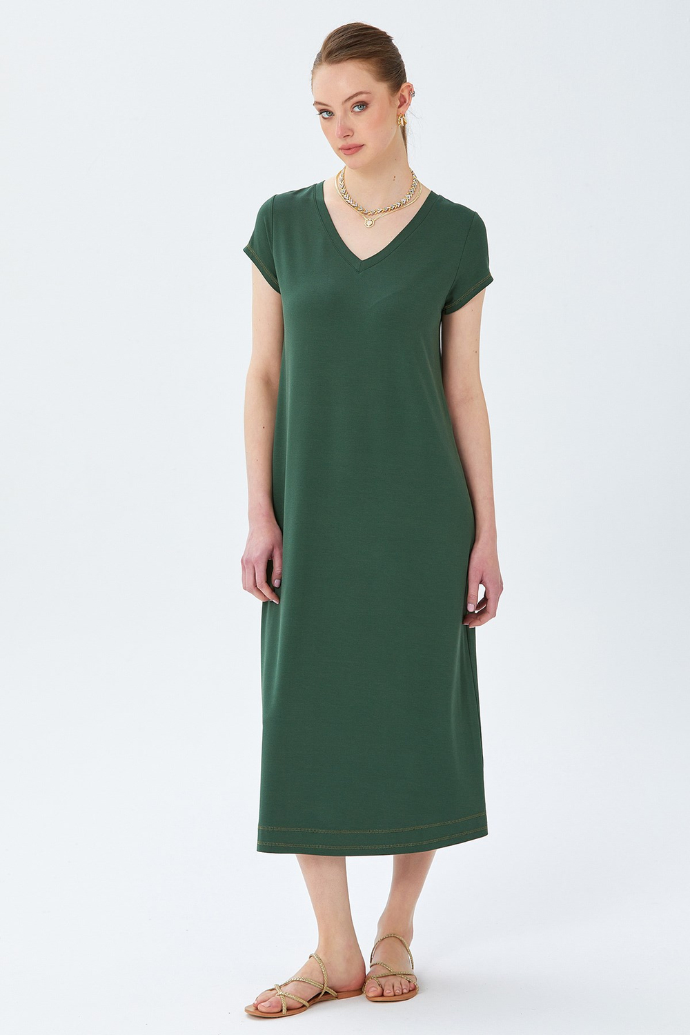 V Yaka Basic Midi Boy Elbise 026-2501