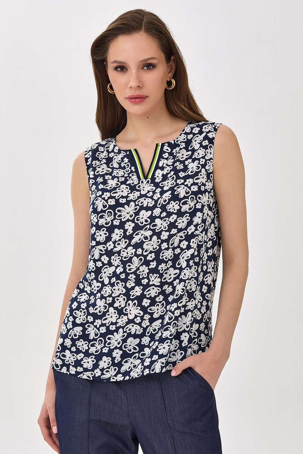 Yakası Triko Bantlı Kolsuz Bluz 025-3010