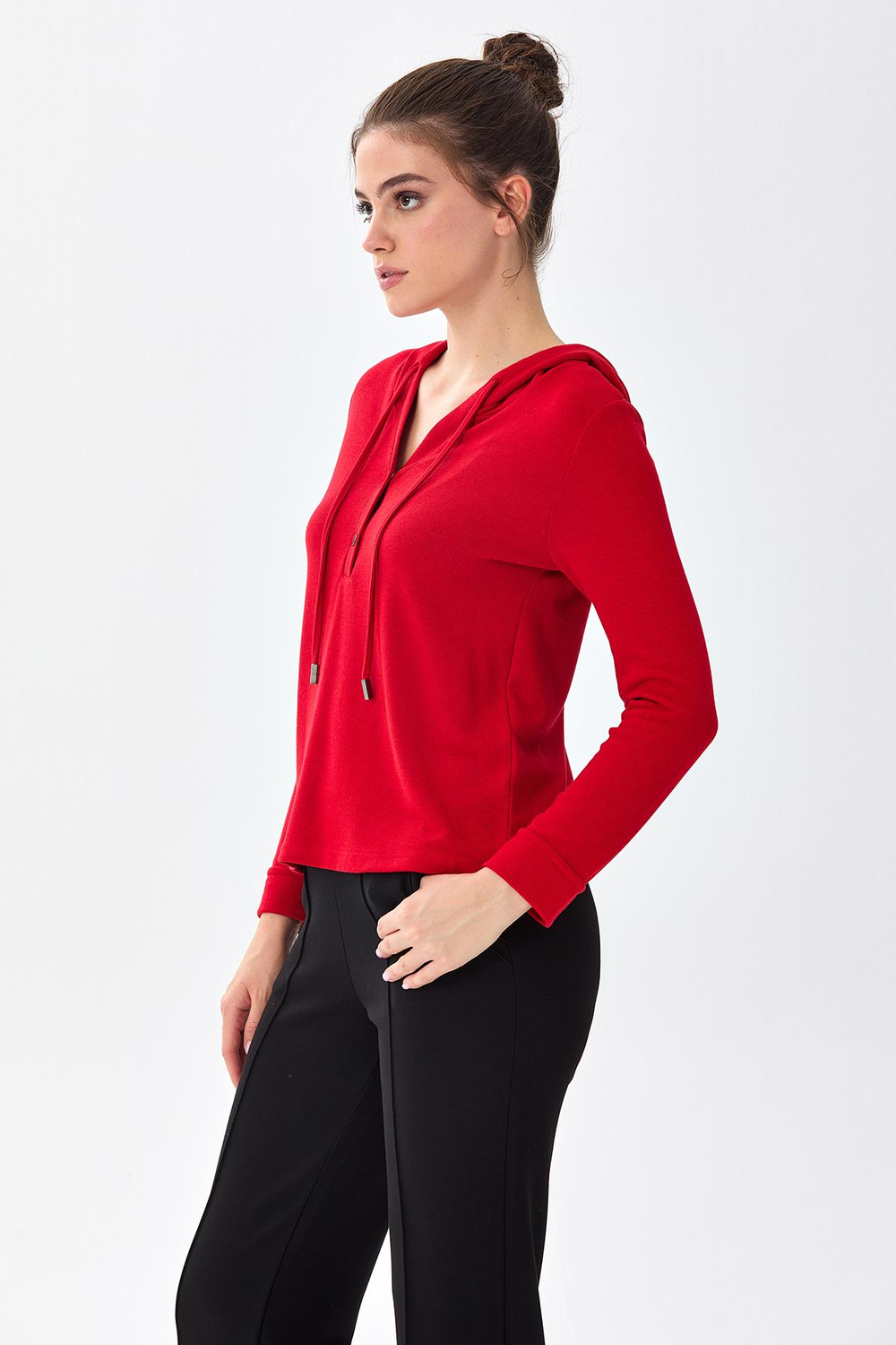 Önü Çıtçıtlı Kapüşonlu Bluz 256-1001