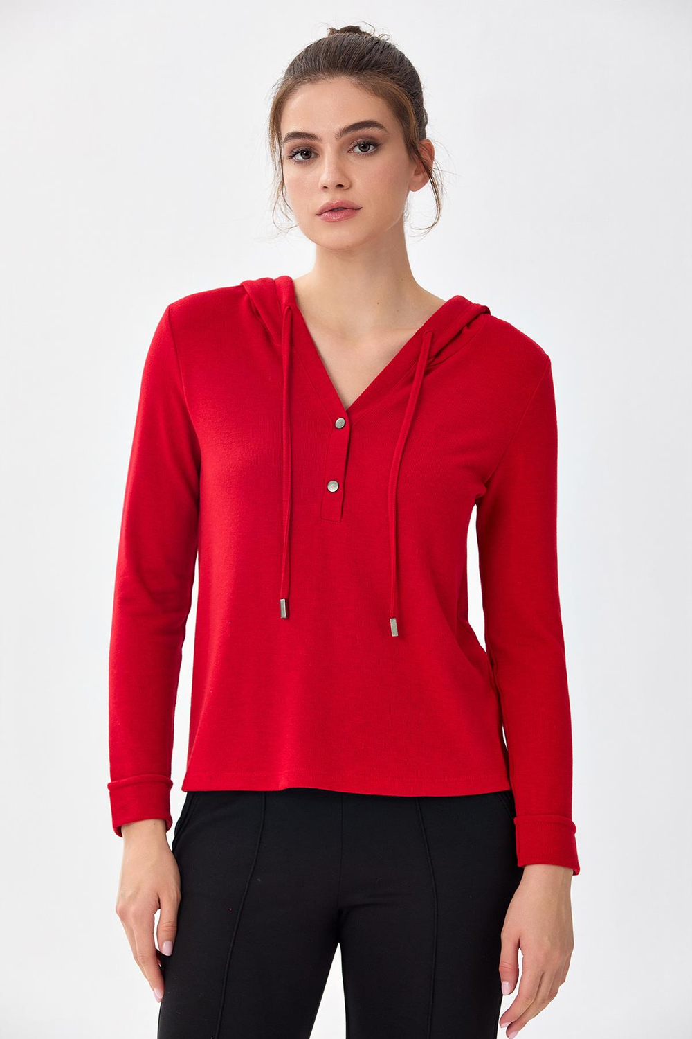 Önü Çıtçıtlı Kapüşonlu Bluz 256-1001