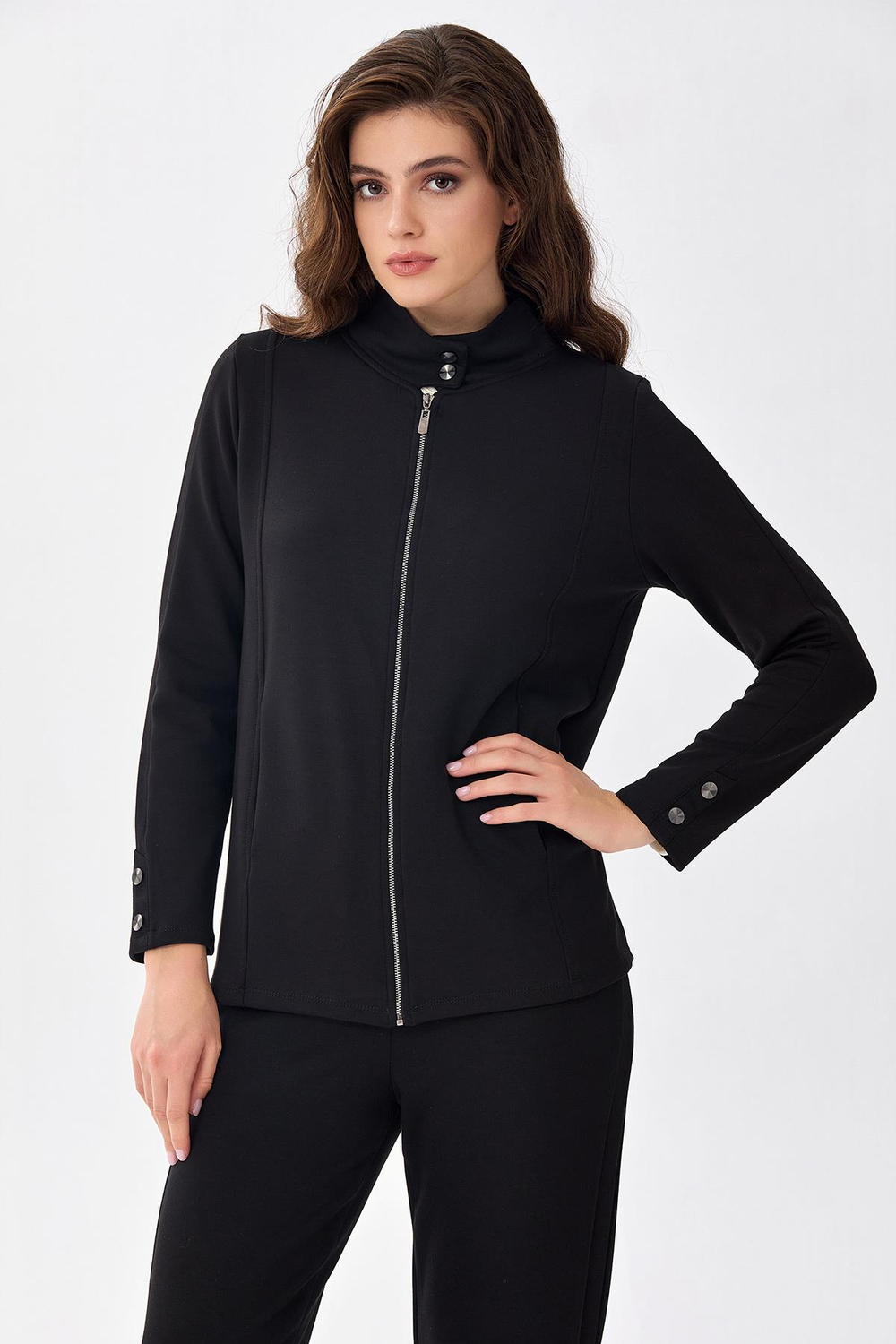 Yakası Çıtçıtlı Önü Fermuarlı S-Shirt 256-2116