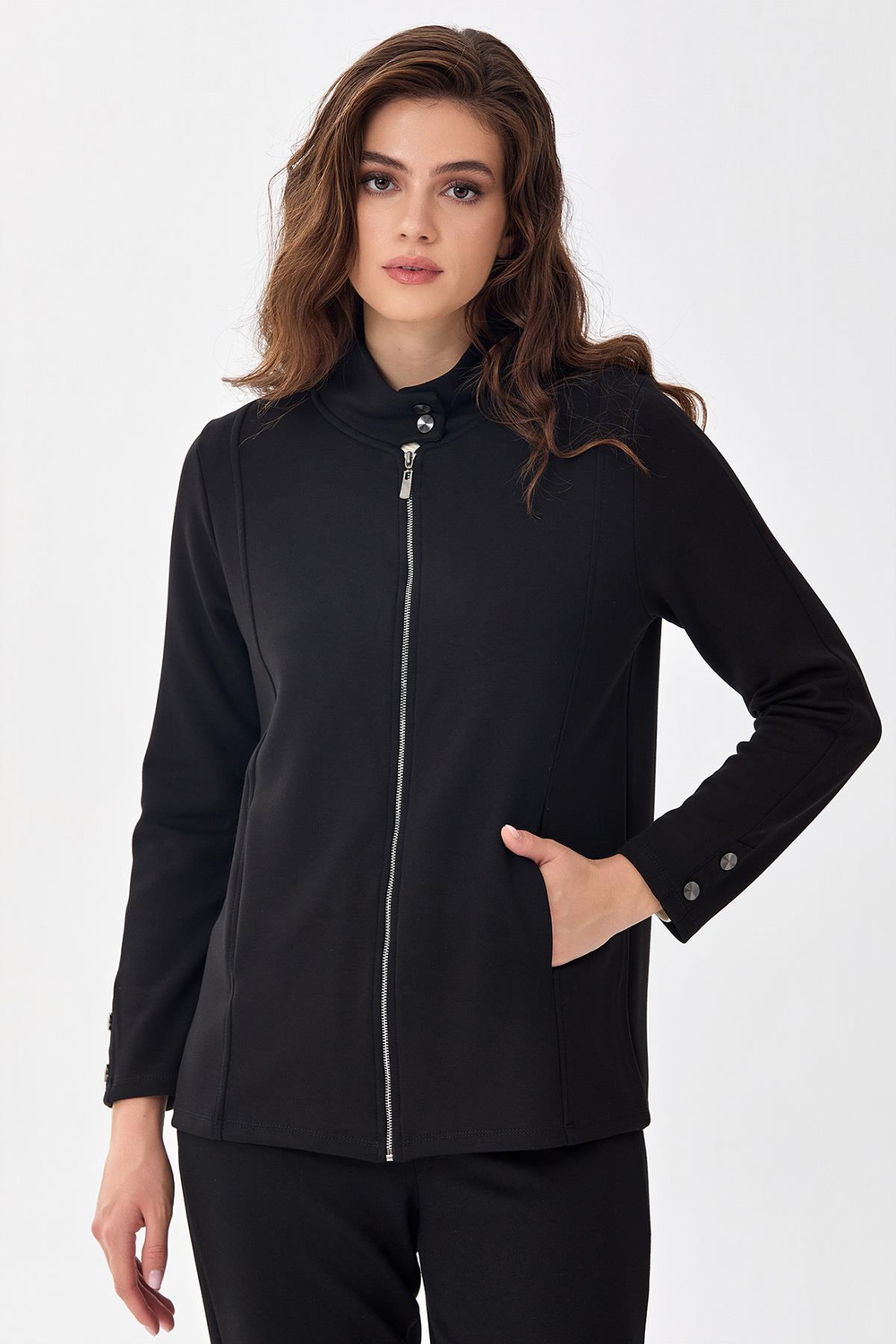 Yakası Çıtçıtlı Önü Fermuarlı S-Shirt 256-2116