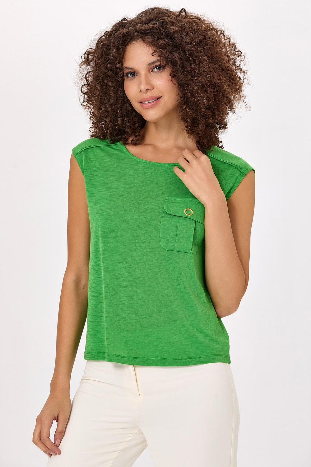 Yuvarlak Yaka Cep Detaylı Bluz 025-1018