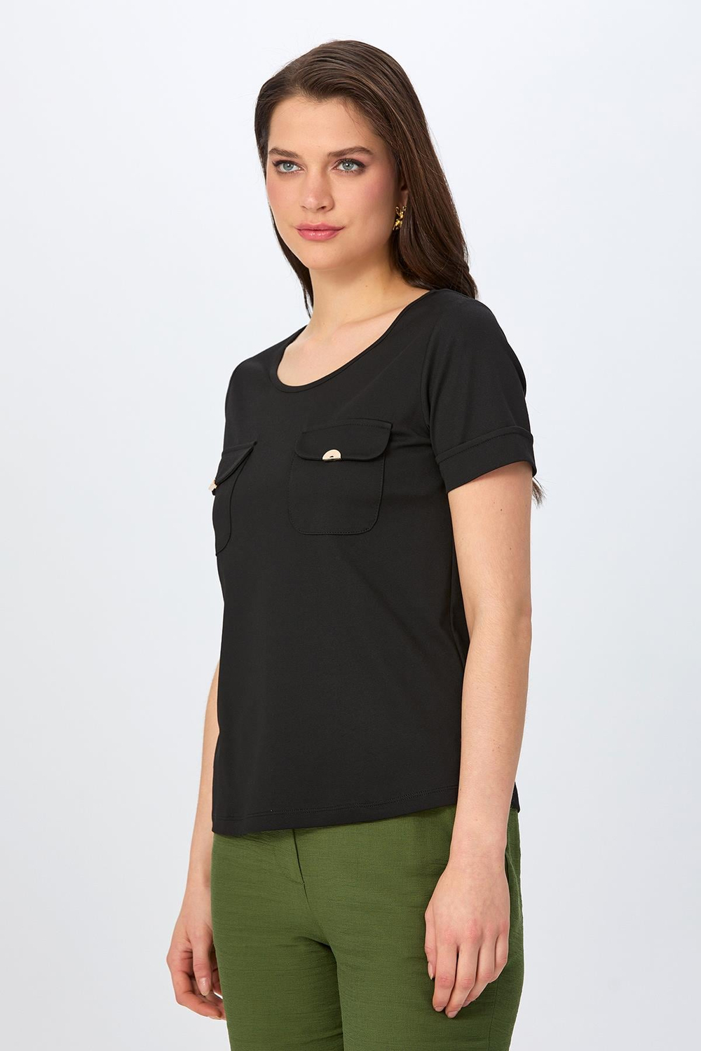 Yuvarlak Yaka Cep Detaylı Bluz 026-1022