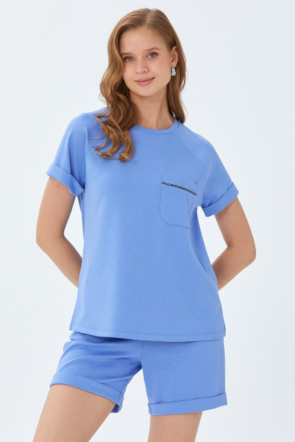 Yuvarlak Yaka Cep Detaylı Duble Kol S-Shirt 026-2116