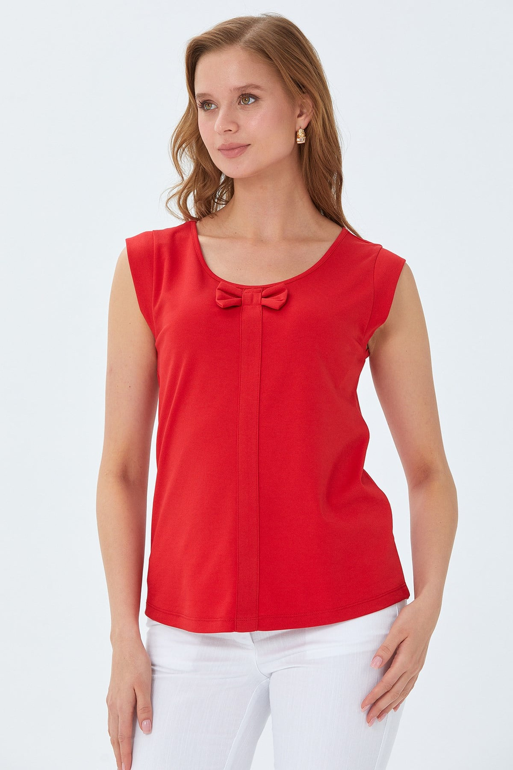 Yuvarlak Yaka Fiyonk Detaylı Bluz 026-1027