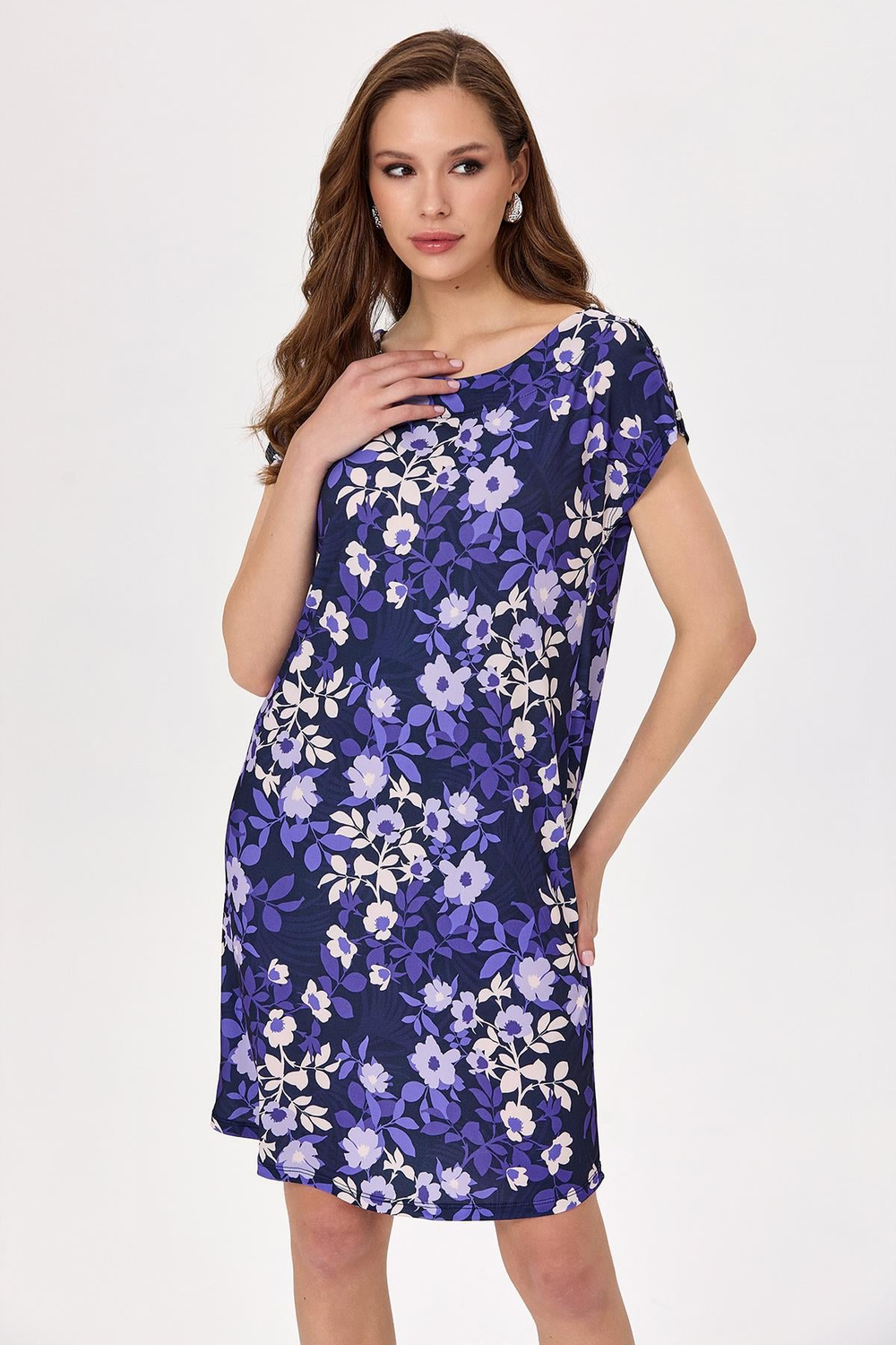 Yuvarlak Yaka Omzu Düğme Detaylı Elbise 025-2506