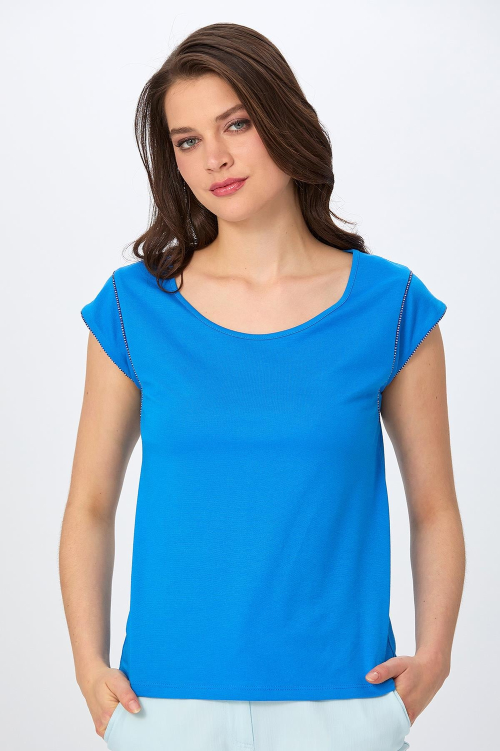 Yuvarlak Yaka Sim Şerit Detaylı Bluz 026-1020