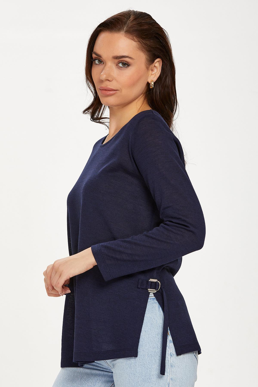 Yuvarlak Yaka Yanı Toka Detaylı Triko Bluz 234-1707